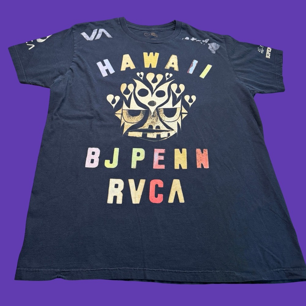 BJ Penn RVCA Phil Frost T Shirt Large Hawaii MMA UFC 2 Sided Graphic Black MMA